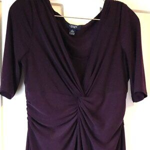 Chaps Womens Large Deep Purple High Front Tie Stretchy Short Sleeve Dress